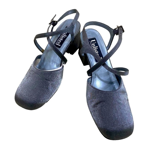 Unlisted Kenneth Cole cross my heart pewter fabric round toe block heel size 8.5 - Picture 5 of 11